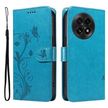 For OnePlus 13 PU Leather Case Flower Pattern Wallet Stand Phone Cover - Blue