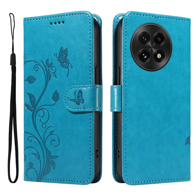 For OnePlus 13 PU Leather Case Flower Pattern Wallet Stand Phone Cover - Blue