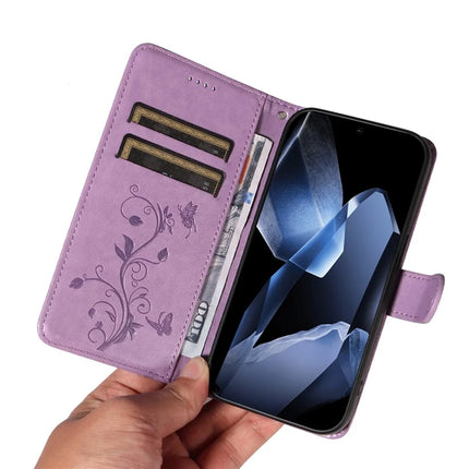 For OnePlus 13 PU Leather Case Flower Pattern Wallet Stand Phone Cover -  Light Purple