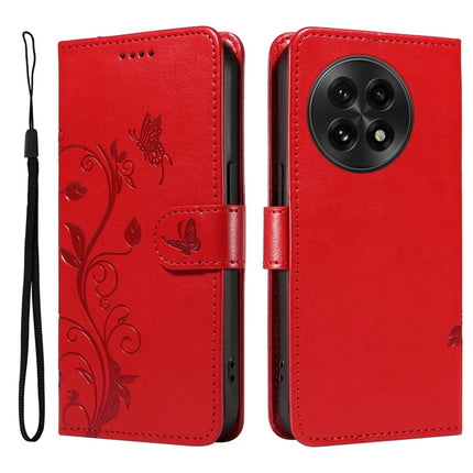 For OnePlus 13 PU Leather Case Flower Pattern Wallet Stand Phone Cover - Red