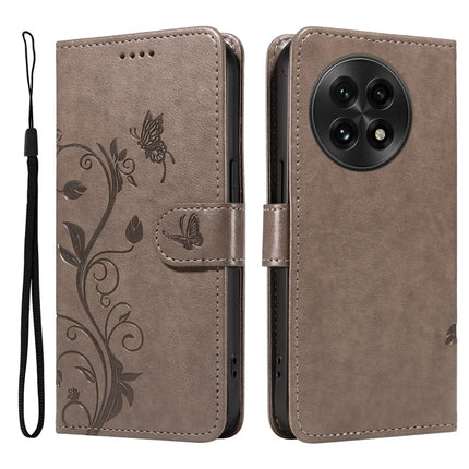 For OnePlus 13 PU Leather Case Flower Pattern Wallet Stand Phone Cover - Grey