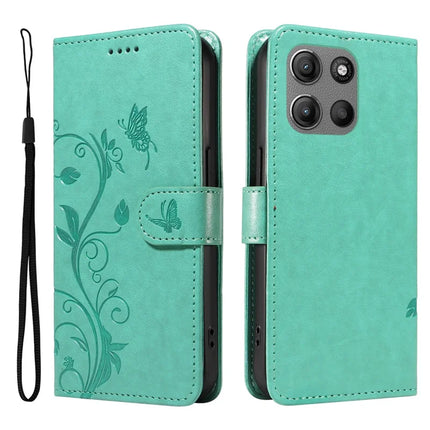 For Motorola Moto G15 Power 4G / Motorola Moto G15 4G PU Leather Case Flower Pattern Wallet Stand Phone Cover - Green