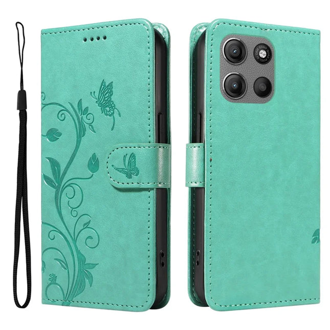 For Motorola Moto G15 Power 4G / Motorola Moto G15 4G PU Leather Case Flower Pattern Wallet Stand Phone Cover - Green