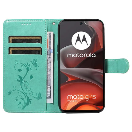For Motorola Moto G15 Power 4G / Motorola Moto G15 4G PU Leather Case Flower Pattern Wallet Stand Phone Cover