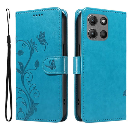 For Motorola Moto G15 Power 4G / Motorola Moto G15 4G PU Leather Case Flower Pattern Wallet Stand Phone Cover - Blue