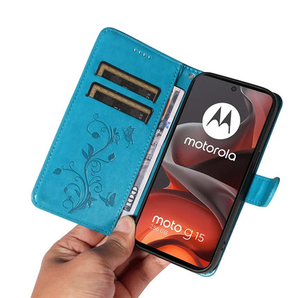 For Motorola Moto G15 Power 4G / Motorola Moto G15 4G PU Leather Case Flower Pattern Wallet Stand Phone Cover