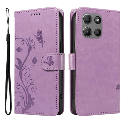 For Motorola Moto G15 Power 4G / Motorola Moto G15 4G PU Leather Case Flower Pattern Wallet Stand Phone Cover -  Light Purple