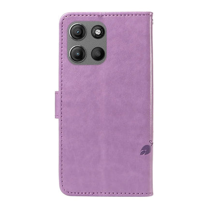 For Motorola Moto G15 Power 4G / Motorola Moto G15 4G PU Leather Case Flower Pattern Wallet Stand Phone Cover -  Light Purple