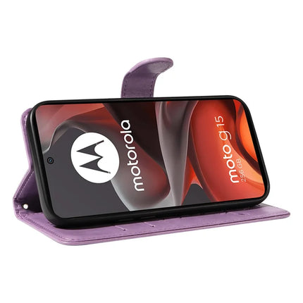 For Motorola Moto G15 Power 4G / Motorola Moto G15 4G PU Leather Case Flower Pattern Wallet Stand Phone Cover -  Light Purple