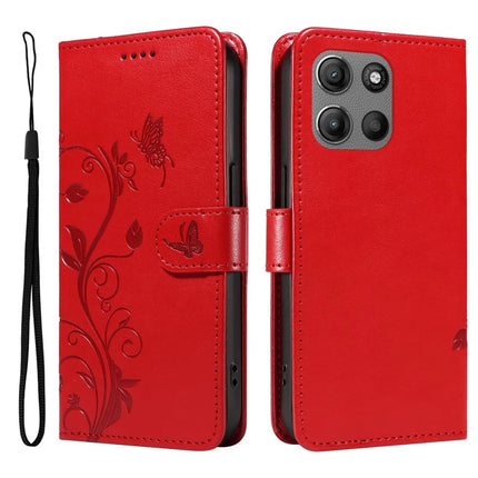 For Motorola Moto G15 Power 4G / Motorola Moto G15 4G PU Leather Case Flower Pattern Wallet Stand Phone Cover - Red