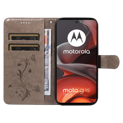 For Motorola Moto G15 Power 4G / Motorola Moto G15 4G PU Leather Case Flower Pattern Wallet Stand Phone Cover