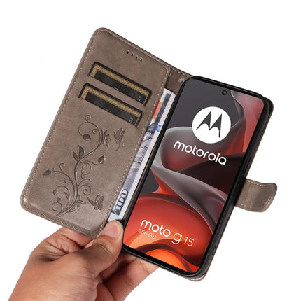 For Motorola Moto G15 Power 4G / Motorola Moto G15 4G PU Leather Case Flower Pattern Wallet Stand Phone Cover