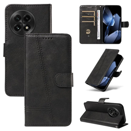 For OnePlus 13 Wallet Case T-Shape Lines Leather Phone Cover Stand -  Black