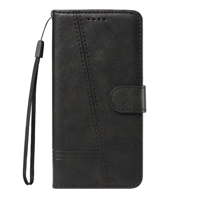 For OnePlus 13 Wallet Case T-Shape Lines Leather Phone Cover Stand -  Black