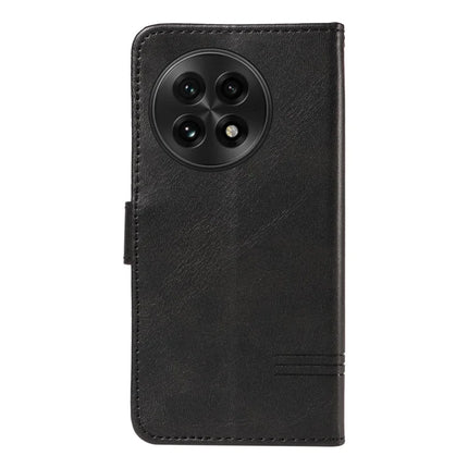 For OnePlus 13 Wallet Case T-Shape Lines Leather Phone Cover Stand -  Black
