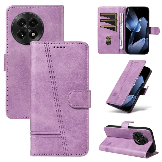 For OnePlus 13 Wallet Case T-Shape Lines Leather Phone Cover Stand -  Light Purple