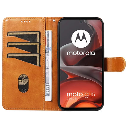 For Motorola Moto G15 4G Wallet Case T-Shape Lines Leather Phone Cover Stand