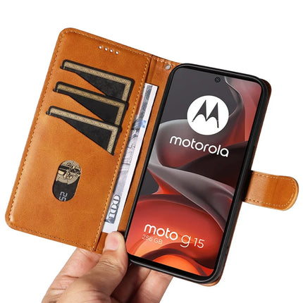 For Motorola Moto G15 4G Wallet Case T-Shape Lines Leather Phone Cover Stand