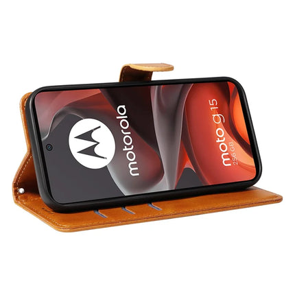 For Motorola Moto G15 4G Wallet Case T-Shape Lines Leather Phone Cover Stand
