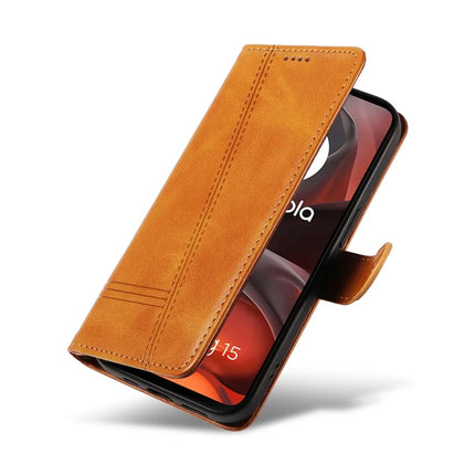 For Motorola Moto G15 4G Wallet Case T-Shape Lines Leather Phone Cover Stand