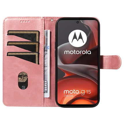 For Motorola Moto G15 4G Wallet Case T-Shape Lines Leather Phone Cover Stand