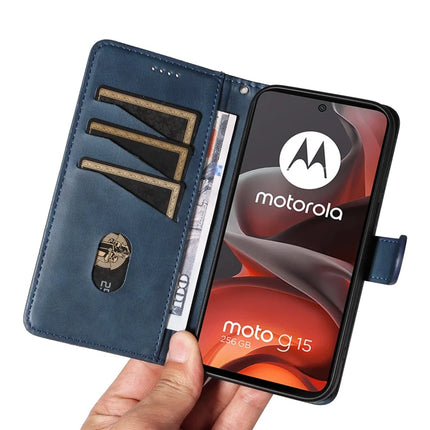 For Motorola Moto G15 4G Wallet Case T-Shape Lines Leather Phone Cover Stand