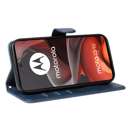 For Motorola Moto G15 4G Wallet Case T-Shape Lines Leather Phone Cover Stand