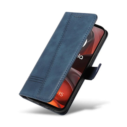 For Motorola Moto G15 4G Wallet Case T-Shape Lines Leather Phone Cover Stand