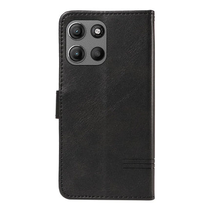 For Motorola Moto G15 4G Wallet Case T-Shape Lines Leather Phone Cover Stand -  Black