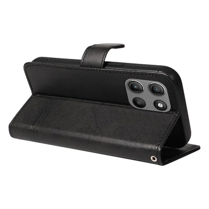 For Motorola Moto G15 4G Wallet Case T-Shape Lines Leather Phone Cover Stand -  Black