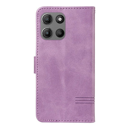 For Motorola Moto G15 4G Wallet Case T-Shape Lines Leather Phone Cover Stand -  Light Purple