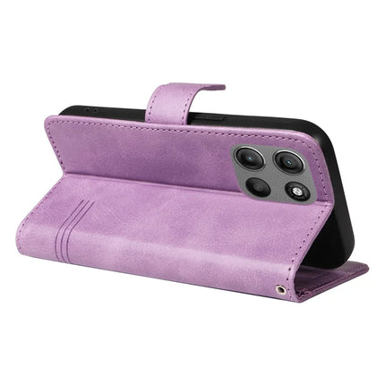 For Motorola Moto G15 4G Wallet Case T-Shape Lines Leather Phone Cover Stand -  Light Purple