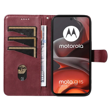 For Motorola Moto G15 4G Wallet Case T-Shape Lines Leather Phone Cover Stand