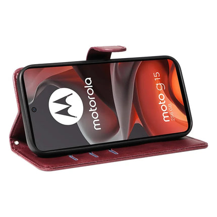 For Motorola Moto G15 4G Wallet Case T-Shape Lines Leather Phone Cover Stand