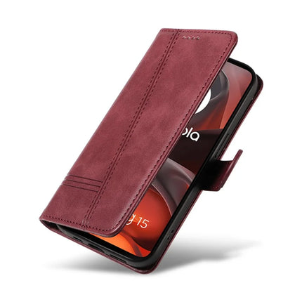 For Motorola Moto G15 4G Wallet Case T-Shape Lines Leather Phone Cover Stand