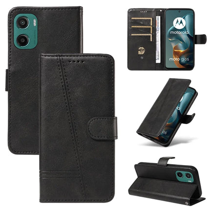 For Motorola Moto G05 4G Wallet Case T-Shape Lines Leather Phone Cover Stand -  Black