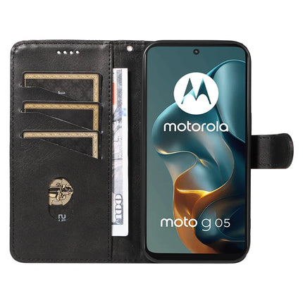 For Motorola Moto G05 4G Wallet Case T-Shape Lines Leather Phone Cover Stand -  Black