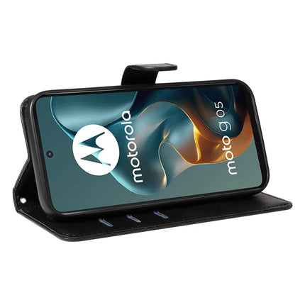 For Motorola Moto G05 4G Wallet Case T-Shape Lines Leather Phone Cover Stand -  Black