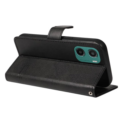 For Motorola Moto G05 4G Wallet Case T-Shape Lines Leather Phone Cover Stand -  Black