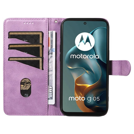 For Motorola Moto G05 4G Wallet Case T-Shape Lines Leather Phone Cover Stand -  Light Purple