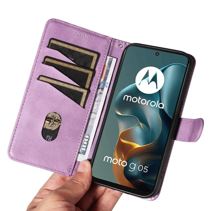 For Motorola Moto G05 4G Wallet Case T-Shape Lines Leather Phone Cover Stand -  Light Purple