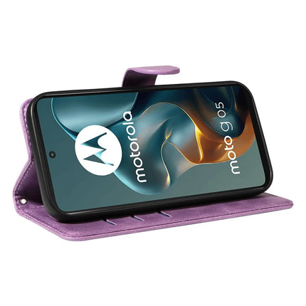 For Motorola Moto G05 4G Wallet Case T-Shape Lines Leather Phone Cover Stand -  Light Purple