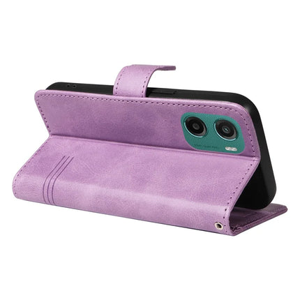 For Motorola Moto G05 4G Wallet Case T-Shape Lines Leather Phone Cover Stand -  Light Purple