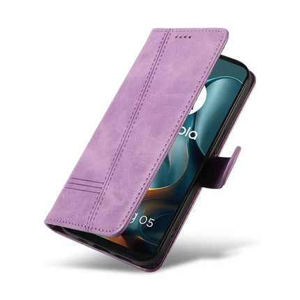 For Motorola Moto G05 4G Wallet Case T-Shape Lines Leather Phone Cover Stand -  Light Purple
