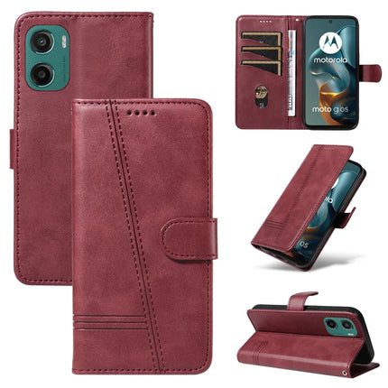 For Motorola Moto G05 4G Wallet Case T-Shape Lines Leather Phone Cover Stand - Wine Red