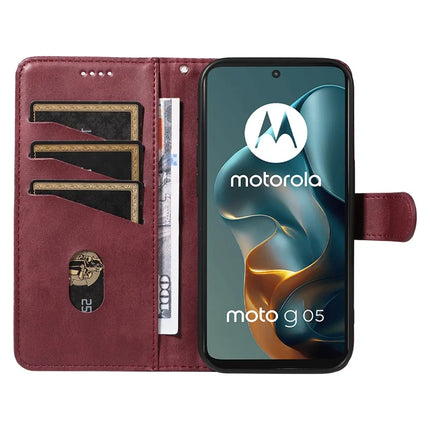 For Motorola Moto G05 4G Wallet Case T-Shape Lines Leather Phone Cover Stand