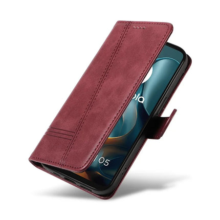 For Motorola Moto G05 4G Wallet Case T-Shape Lines Leather Phone Cover Stand