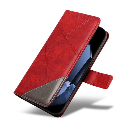 For OnePlus 13 Leather Case Geometric Line Design Wallet Phone Cover with Wrist Strap