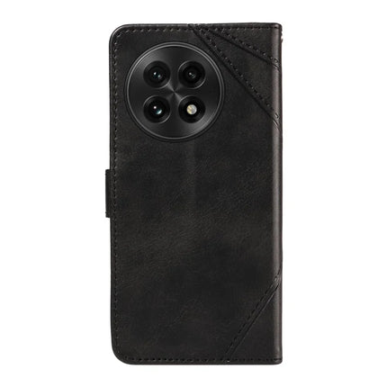 For OnePlus 13 Leather Case Geometric Line Design Wallet Phone Cover with Wrist Strap