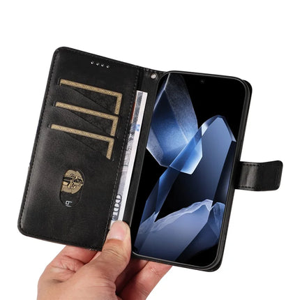For OnePlus 13 Leather Case Geometric Line Design Wallet Phone Cover with Wrist Strap